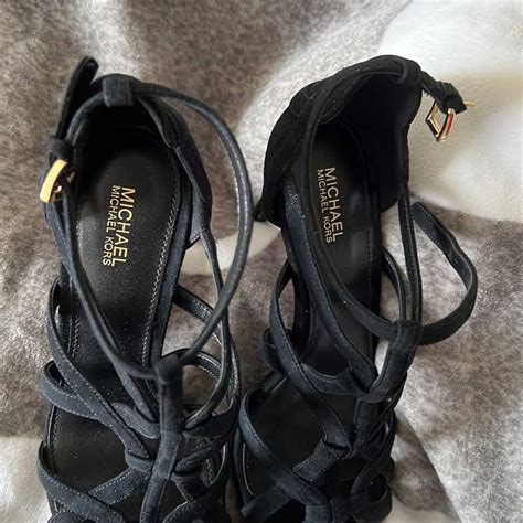 michael kors sandra black gold heels|Michael Kors jelly sandals black.